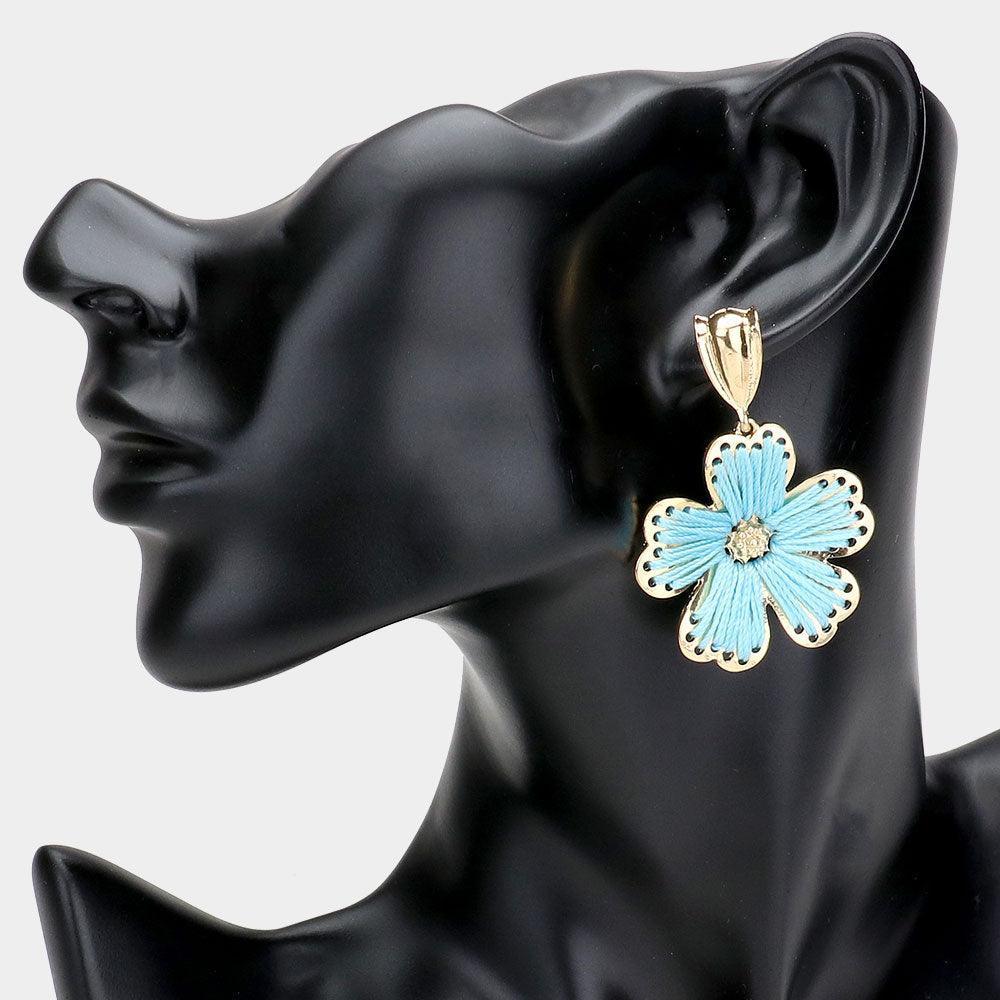Blue Thread Metal Flower Dangle Earrings - Jewelry Store by Erik Rayo