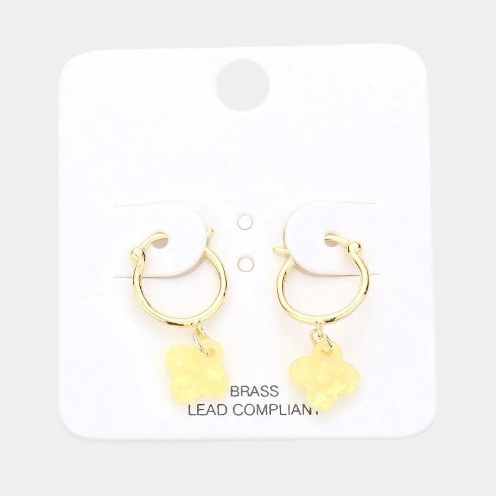 Yellow Brass Metal Hoop Quatrefoil Dangle Pin Catch Earrings - Jewelry Store by Erik Rayo