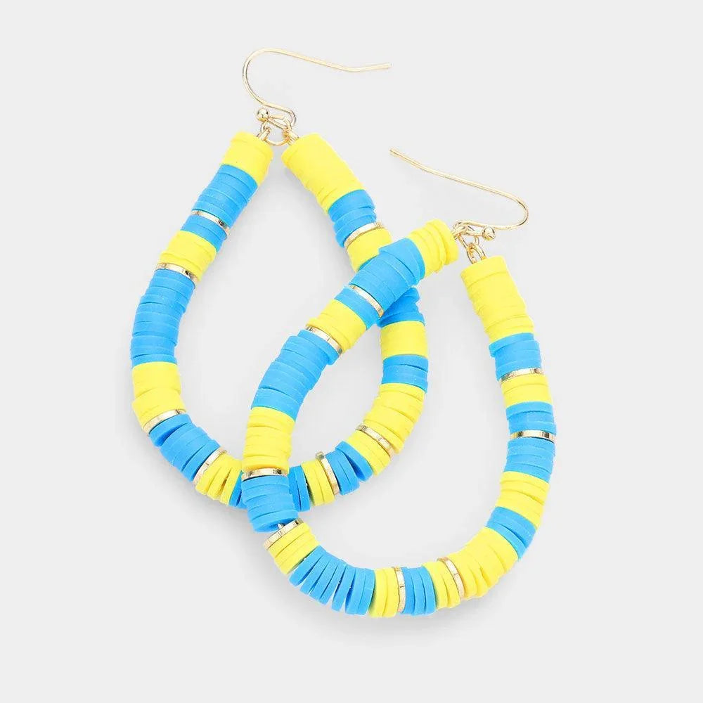Turquoise Heishi Beaded Open Teardrop Dangle Earrings - Jewelry Store by Erik Rayo