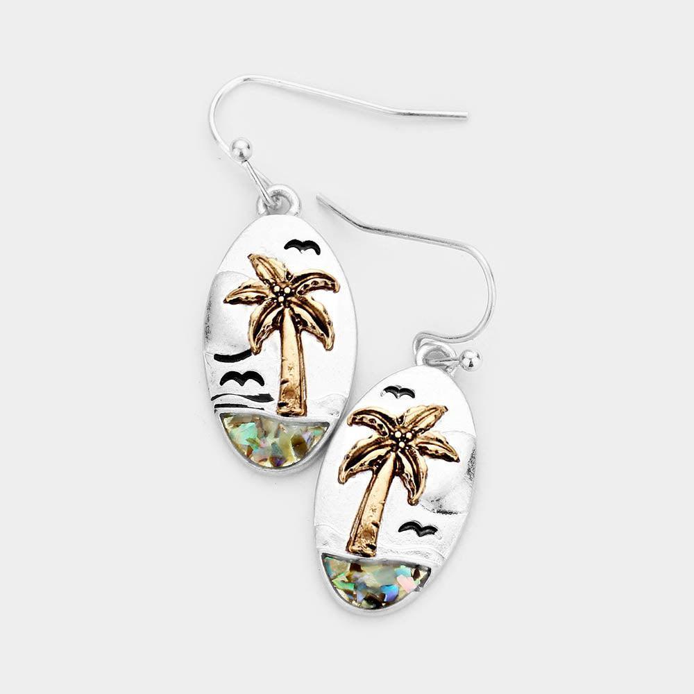 Silver Palm Tree Embossed Metal Earrings - Jewelry Store by Erik Rayo