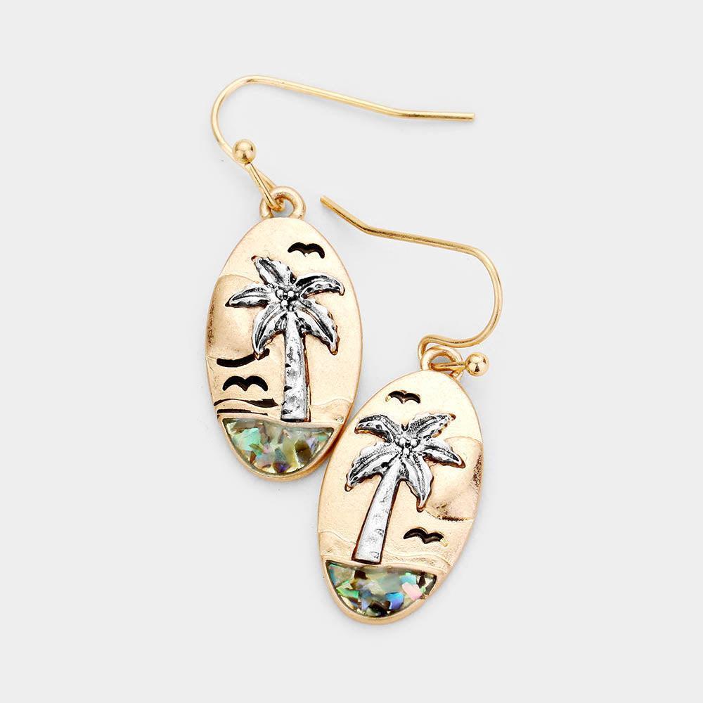 Silver Palm Tree Embossed Metal Earrings - Jewelry Store by Erik Rayo