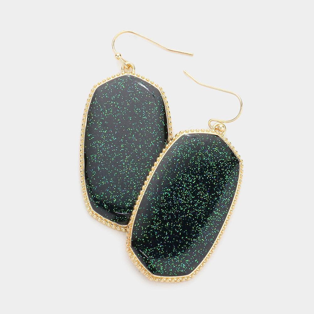 Black Glittered Hexagon Dangle Earrings - Jewelry Store by Erik Rayo