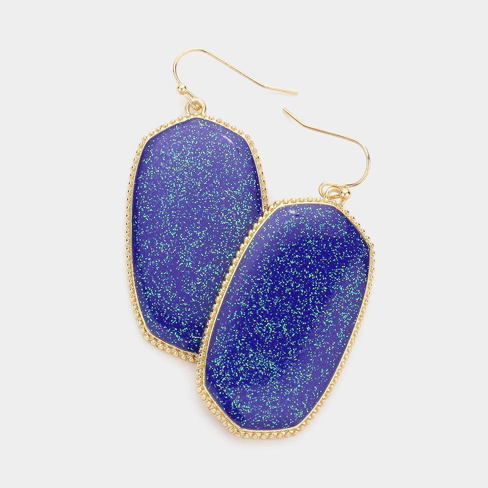 Blue Glittered Hexagon Dangle Earrings - Jewelry Store by Erik Rayo