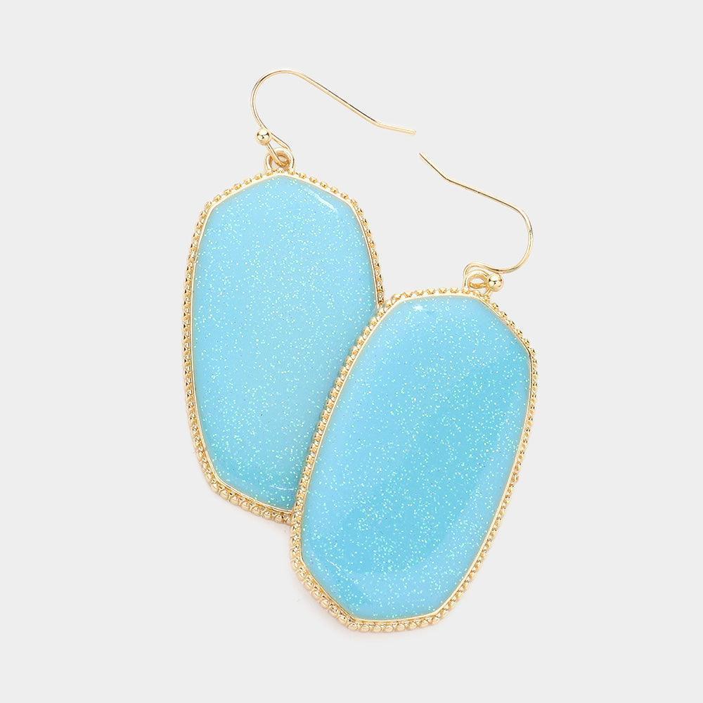 Blue Glittered Hexagon Dangle Earrings - Jewelry Store by Erik Rayo