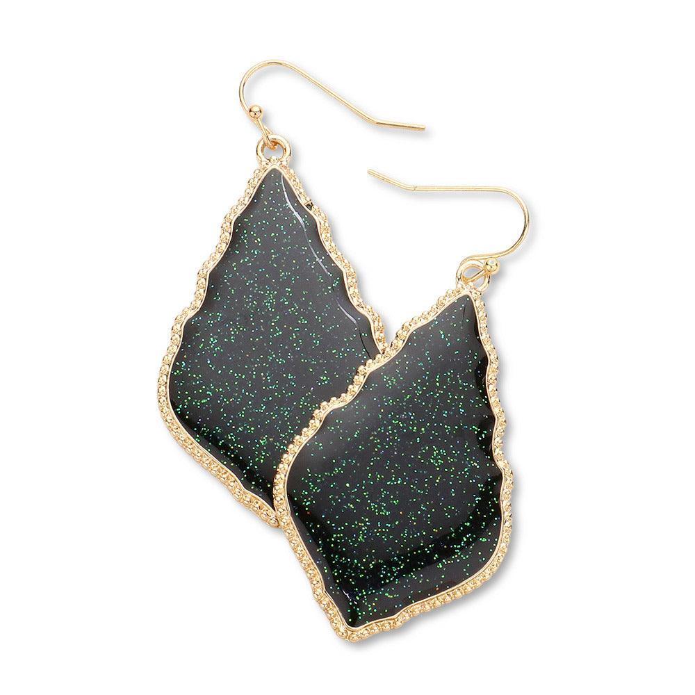 Black Glittered Petal Dangle Earrings - Jewelry Store by Erik Rayo