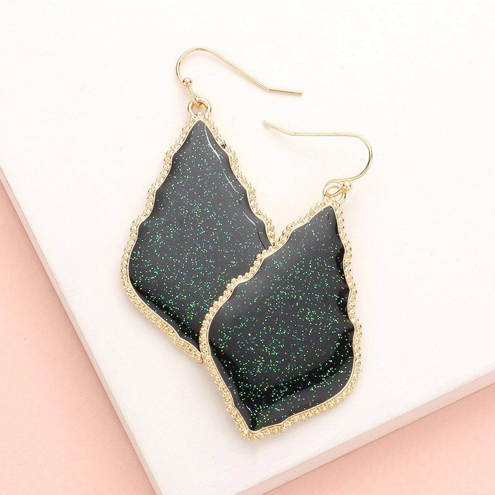 Black Glittered Petal Dangle Earrings - Jewelry Store by Erik Rayo