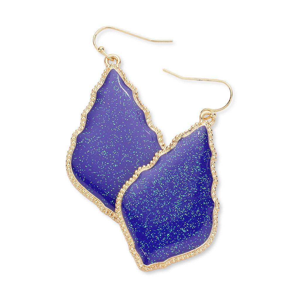 Blue Glittered Petal Dangle Earrings - Jewelry Store by Erik Rayo