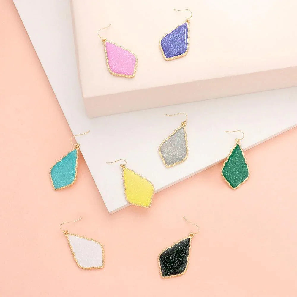 Blue Glittered Petal Dangle Earrings - Jewelry Store by Erik Rayo