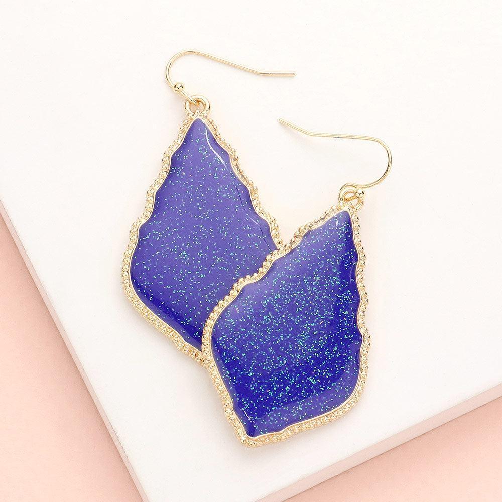 Blue Glittered Petal Dangle Earrings - Jewelry Store by Erik Rayo