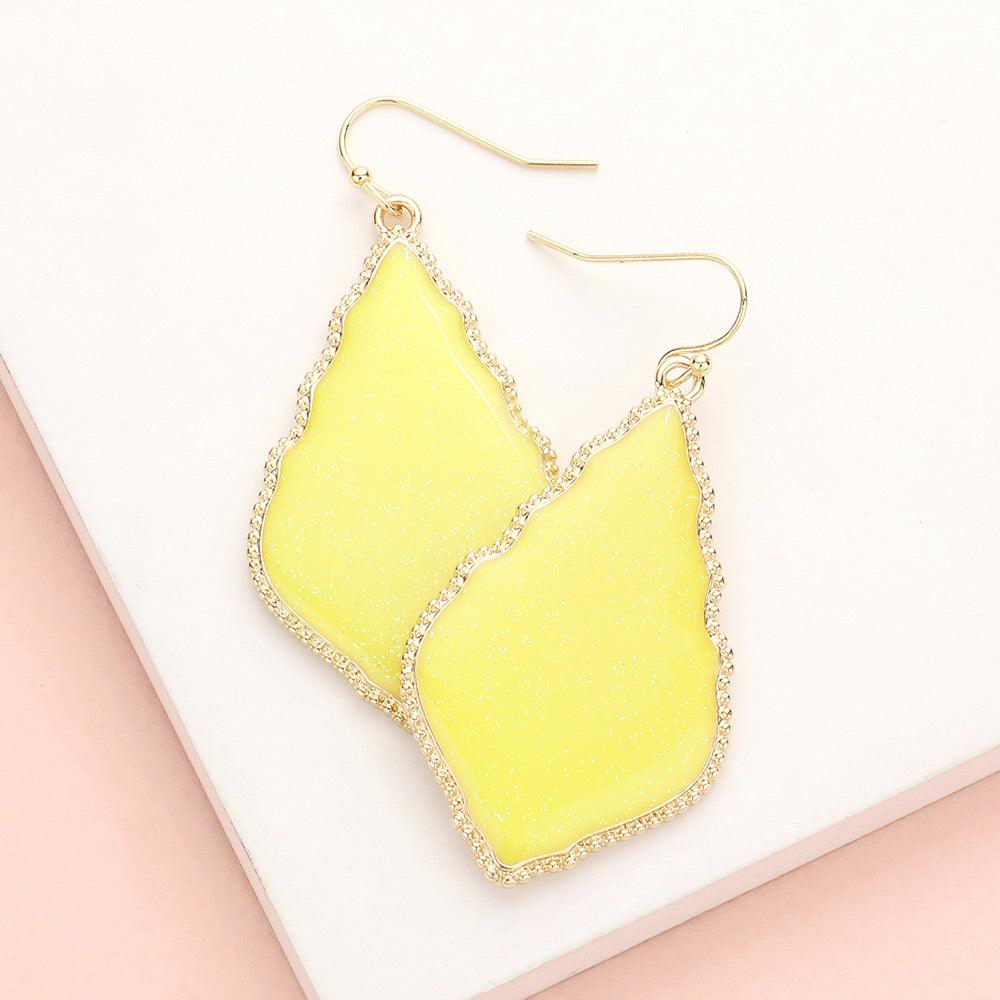 Yellow Glittered Petal Dangle Earrings