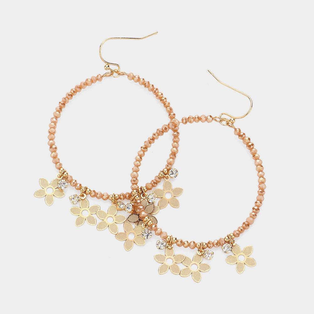 Metal Flower Stone Cluster Pointed Faceted Beaded Open Circle Dangle Earrings - Jewelry Store by Erik Rayo