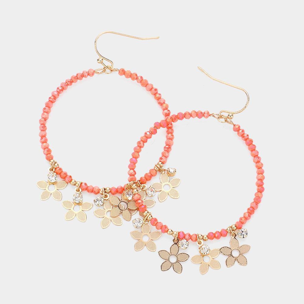 Metal Flower Stone Cluster Pointed Faceted Beaded Open Circle Dangle Earrings - Jewelry Store by Erik Rayo