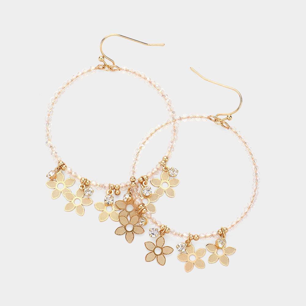 Clear Metal Flower Stone Cluster Pointed Faceted Beaded Open Circle Dangle Earrings - Jewelry Store by Erik Rayo