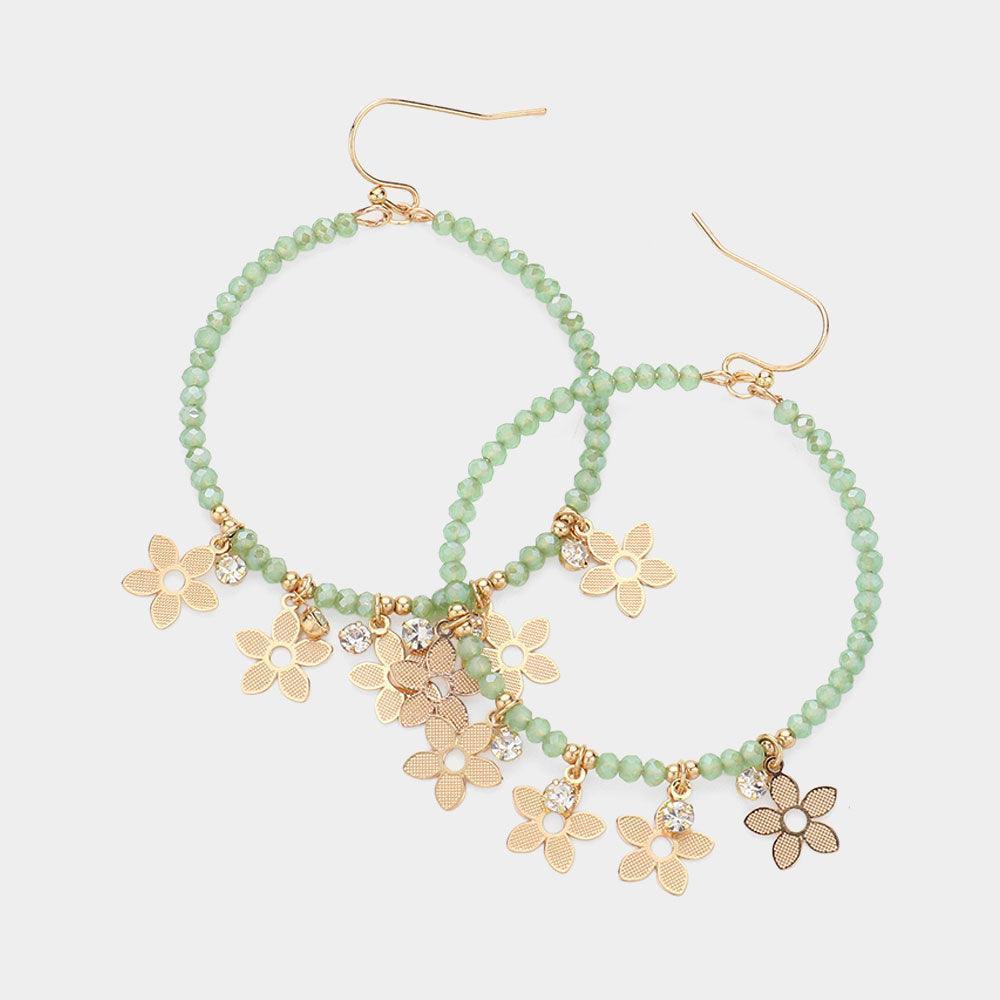 Metal Flower Stone Cluster Pointed Faceted Beaded Open Circle Dangle Earrings - Jewelry Store by Erik Rayo