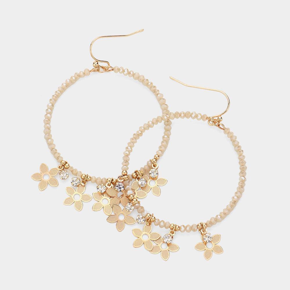 Metal Flower Stone Cluster Pointed Faceted Beaded Open Circle Dangle Earrings - Jewelry Store by Erik Rayo