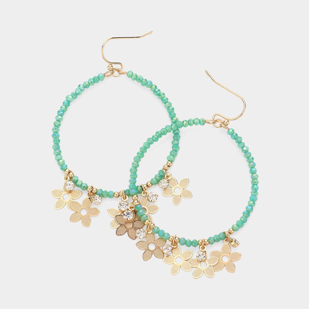 Turquoise Metal Flower Stone Cluster Pointed Faceted Beaded Open Circle Dangle Earrings - Jewelry Store by Erik Rayo