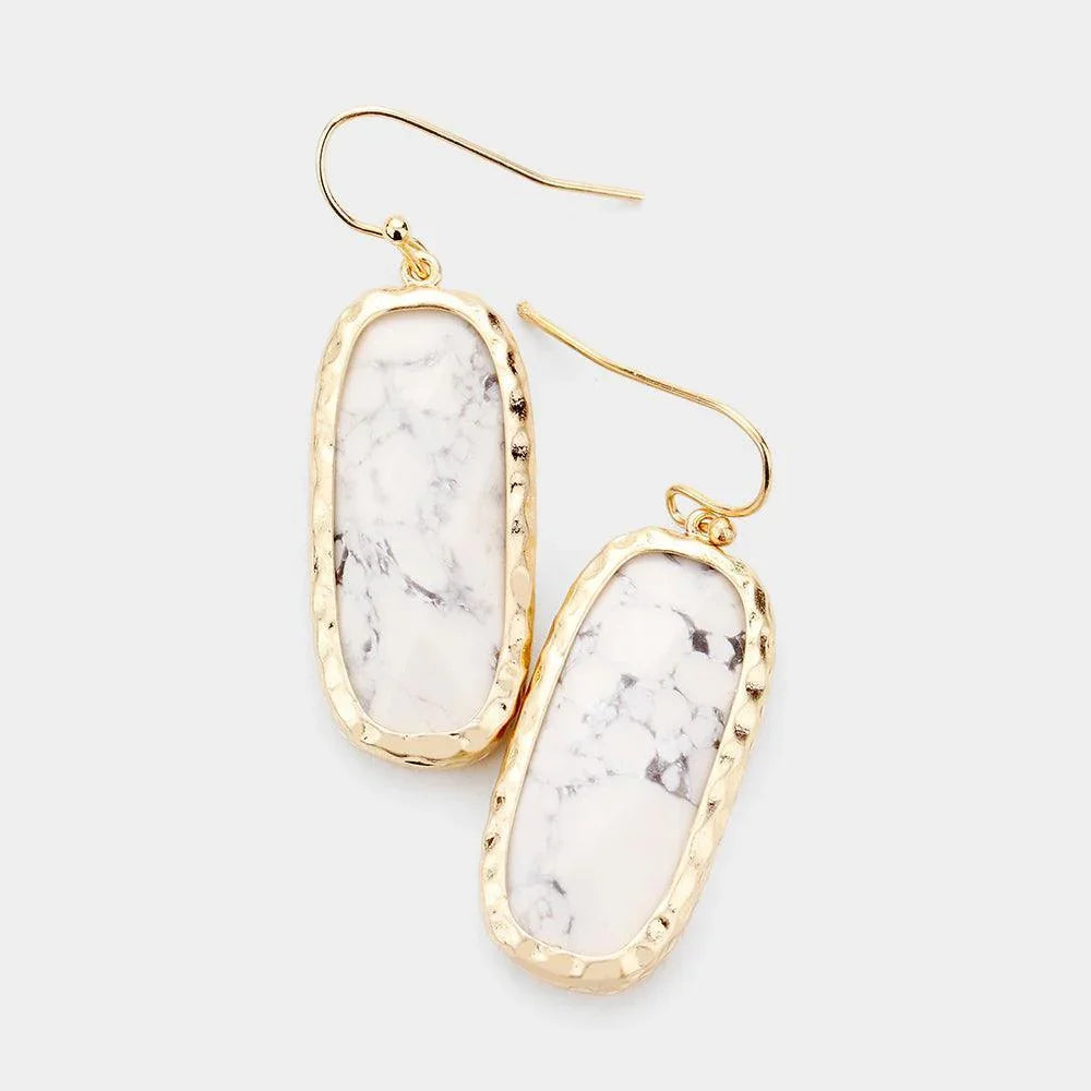 Semi Precious Curved Rectangle Stone Dangle Earrings - Jewelry Store by Erik Rayo