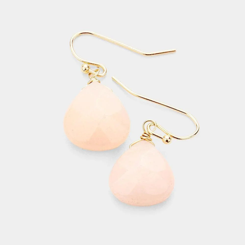 Pink Natural Stone Teardrop Dangle Earrings - Jewelry Store by Erik Rayo