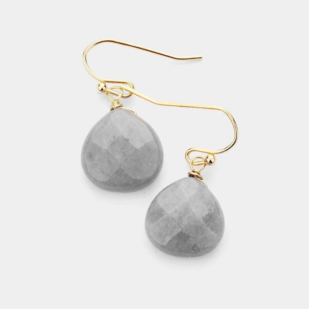 Gray Natural Stone Teardrop Dangle Earrings - Jewelry Store by Erik Rayo