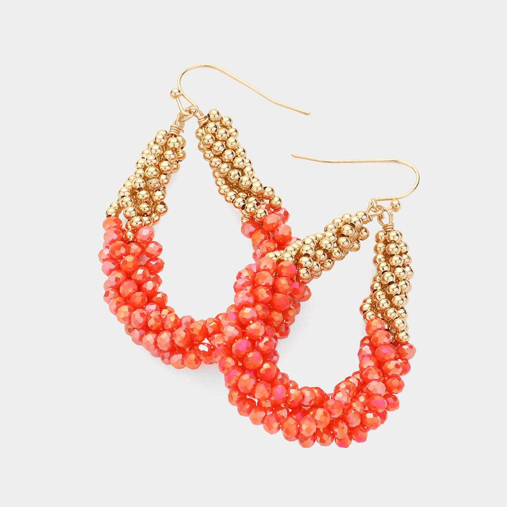 Faceted Beaded Twisted Open Teardrop Dangle Earrings