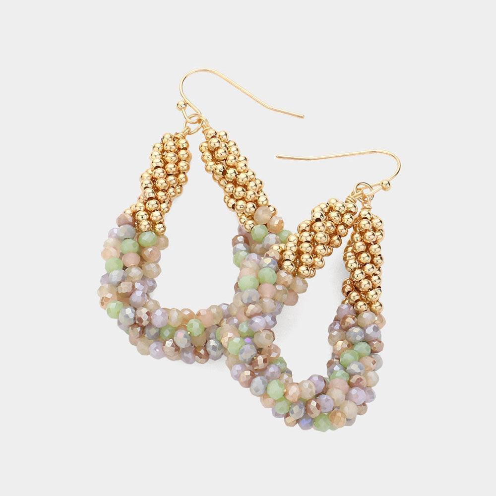 Faceted Beaded Twisted Open Teardrop Dangle Earrings - Jewelry Store by Erik Rayo
