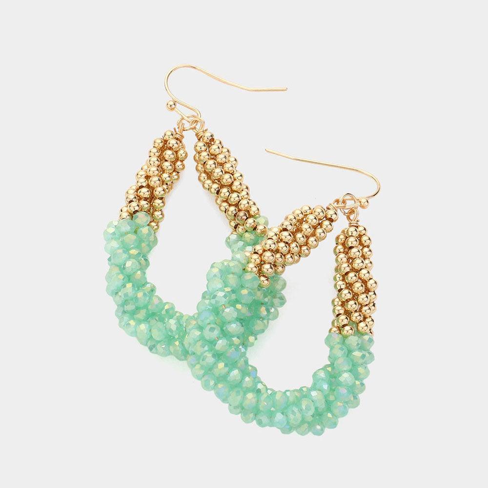 Faceted Beaded Twisted Open Teardrop Dangle Earrings - Jewelry Store by Erik Rayo
