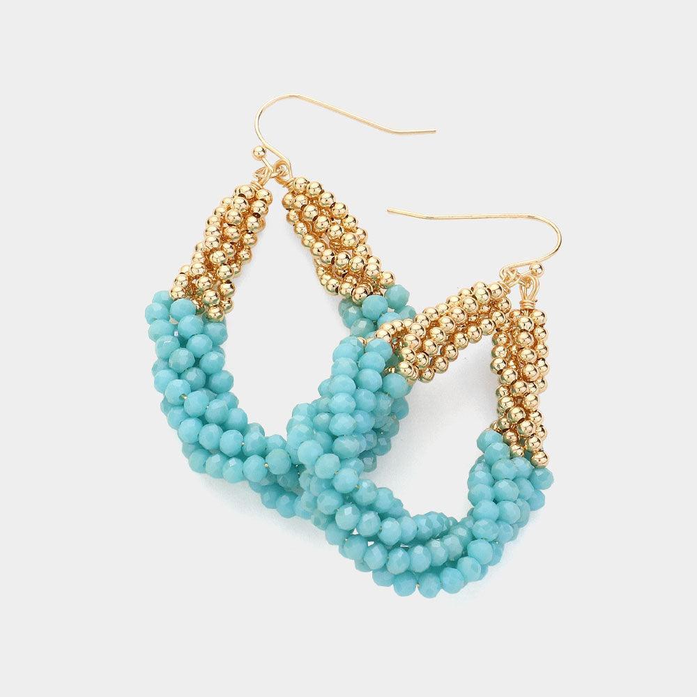Turquoise Faceted Beaded Twisted Open Teardrop Dangle Earrings