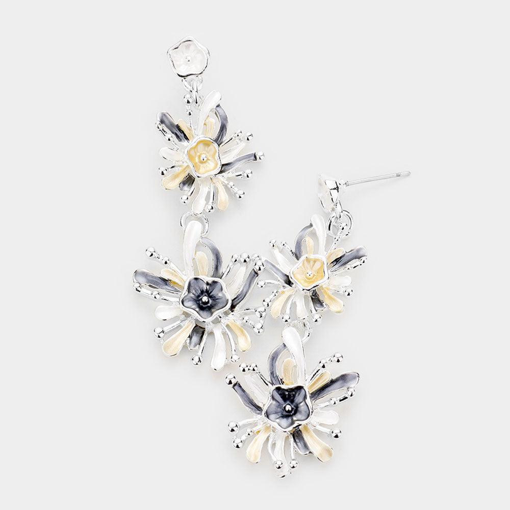 Gray Colored Metal Double Flower Link Earrings - Jewelry Store by Erik Rayo
