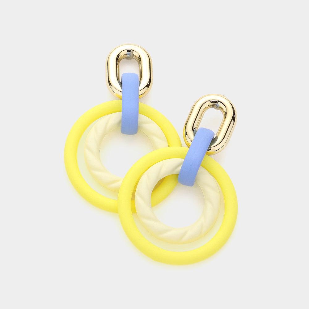 Yellow Polymer Clay Geometric Open Circle Link Dangle Earrings