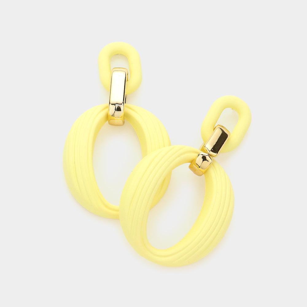 Yellow Polymer Clay Geometric Open Oval Link Dangle Earrings