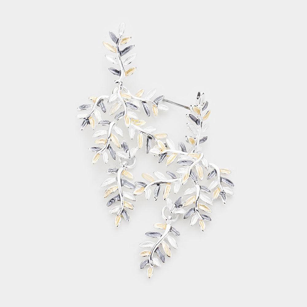 Gray Colored Metal Leaf Link Earrings - Jewelry Store by Erik Rayo