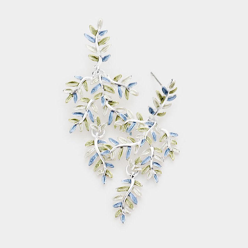 Green Colored Metal Leaf Link Earrings - Jewelry Store by Erik Rayo