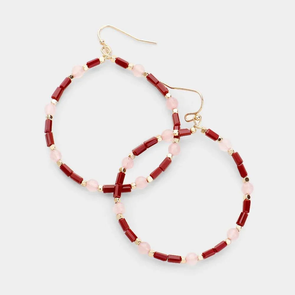 Red Multi Bead Ball Open Circle Dangle Earrings - Jewelry Store by Erik Rayo