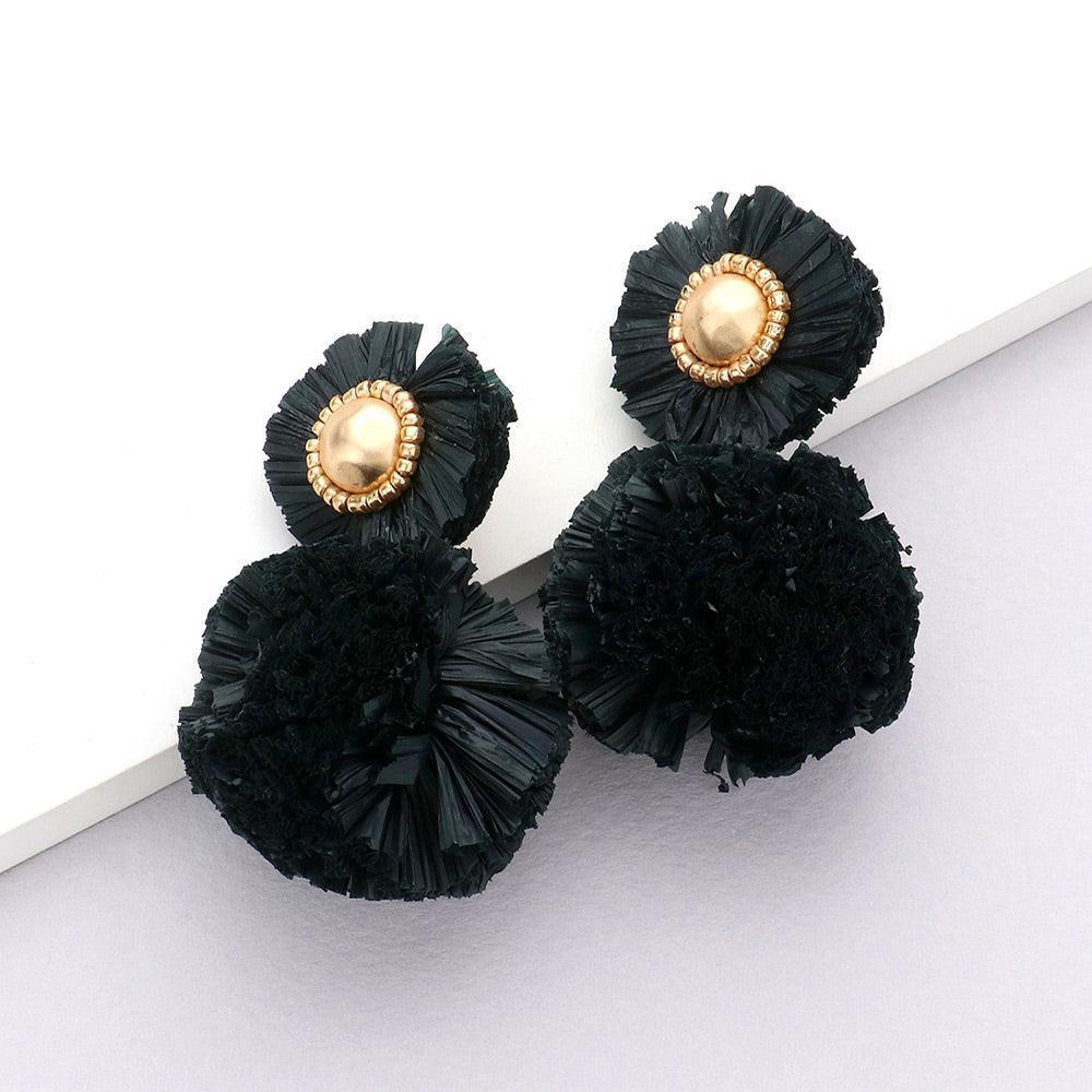 Black Raffia Ball Dangle Earrings - Jewelry Store by Erik Rayo