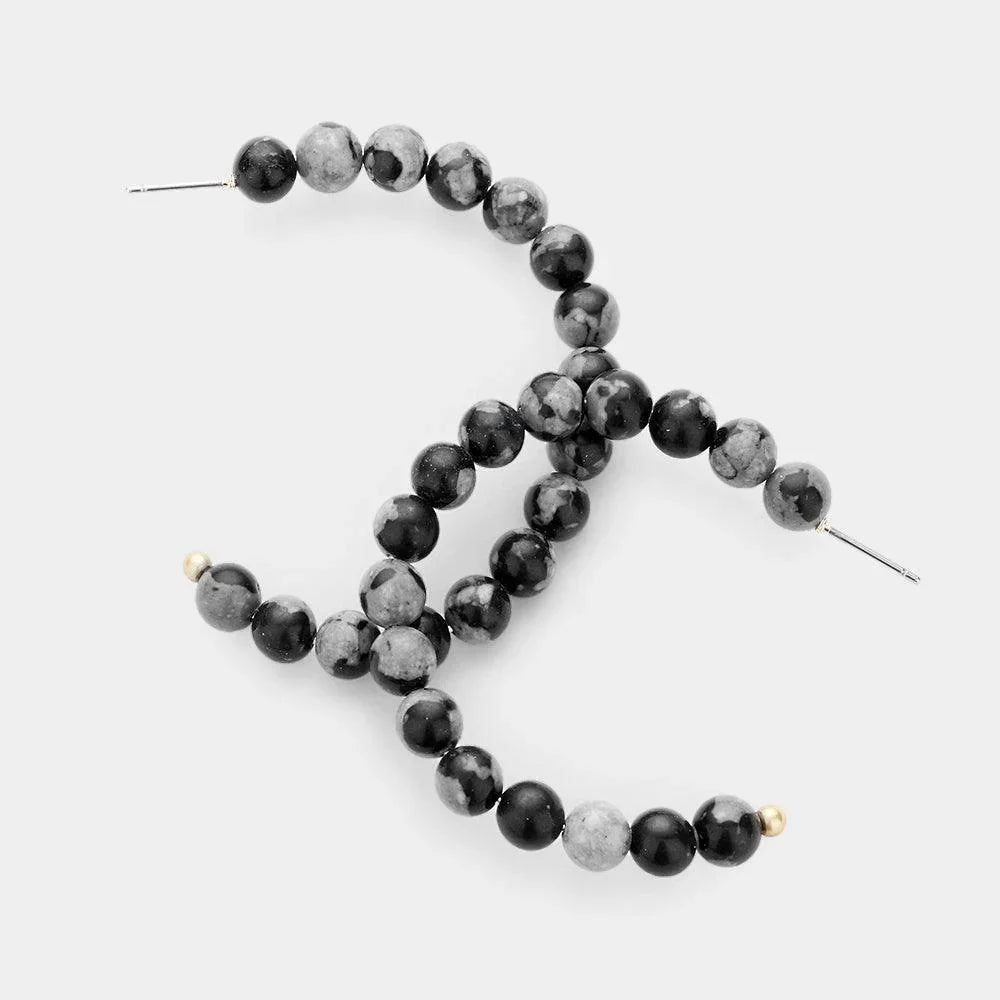 Black Semi Precious Stone Ball Hoop Earrings - Jewelry Store by Erik Rayo