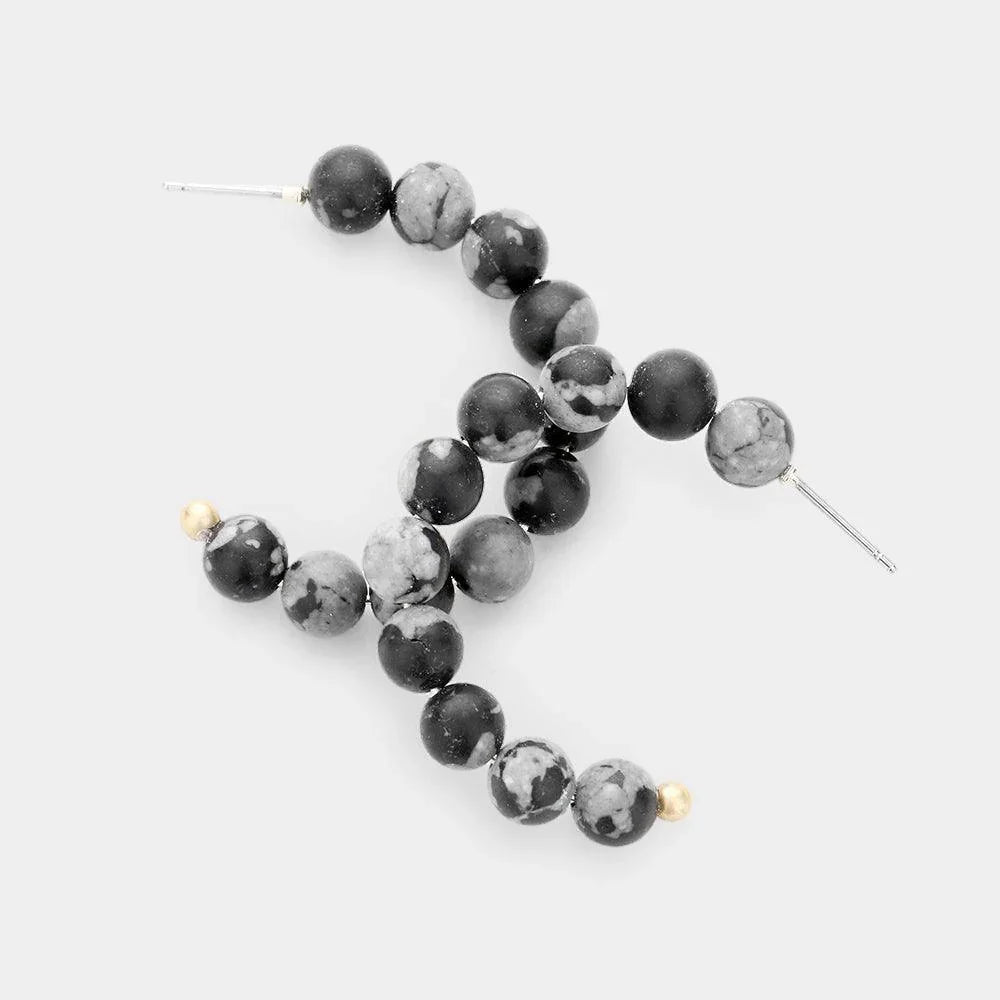 Black Semi Precious Stone Ball Hoop Earrings - Jewelry Store by Erik Rayo