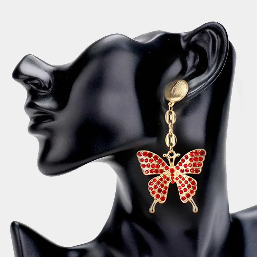 Rhinestone Embellished Butterfly Dangle Earrings - Jewelry Store by Erik Rayo