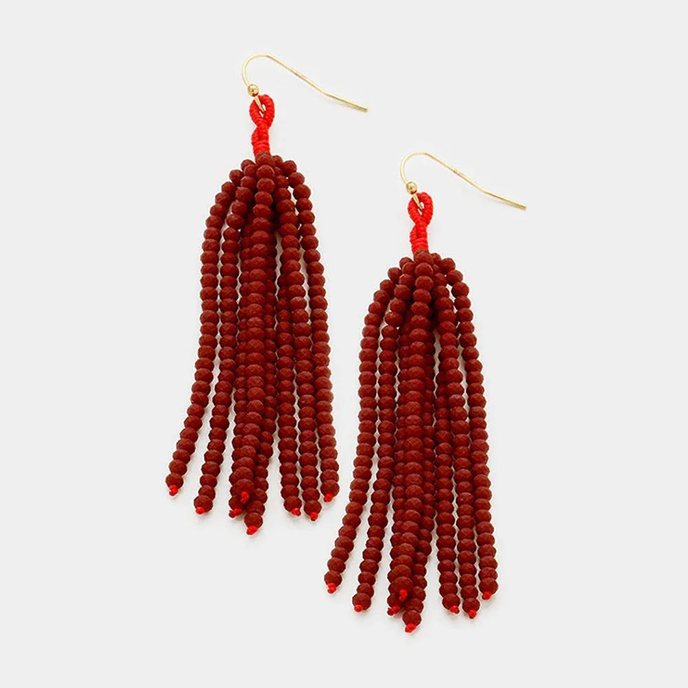 Burgundy Faceted Beaded Tassel Earrings - Jewelry Store by Erik Rayo