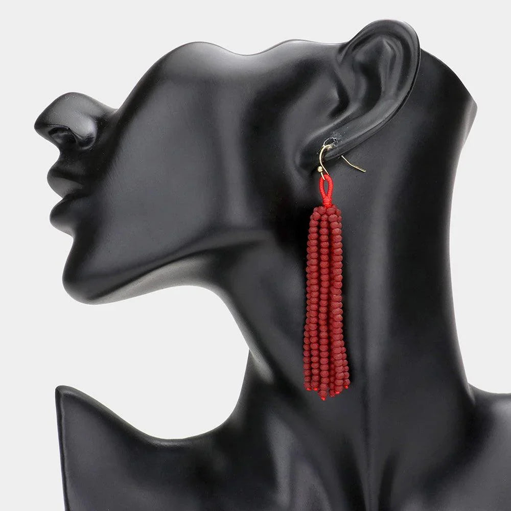 Burgundy Faceted Beaded Tassel Earrings - Jewelry Store by Erik Rayo