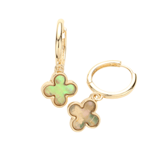 Load image into Gallery viewer, Abalone Quatrefoil Dangle Huggie Earrings
