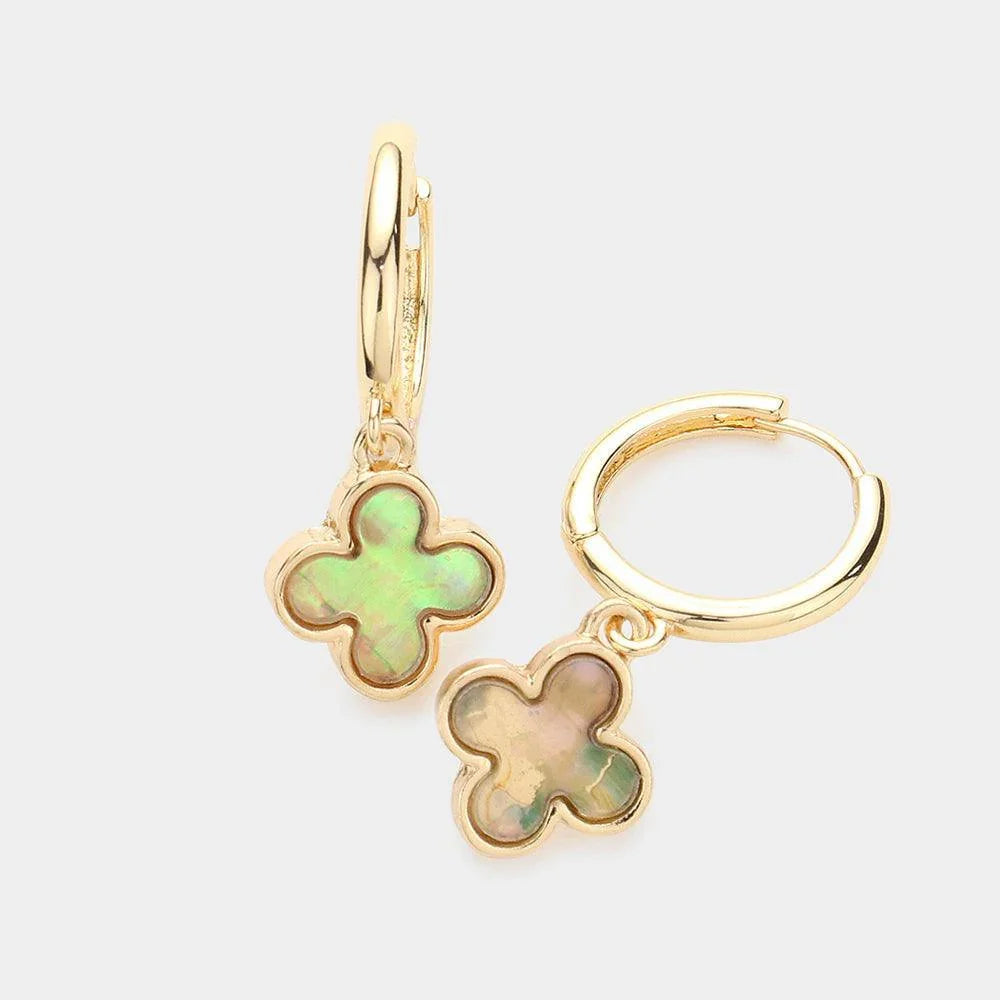 Abalone Quatrefoil Dangle Huggie Earrings - Jewelry Store by Erik Rayo