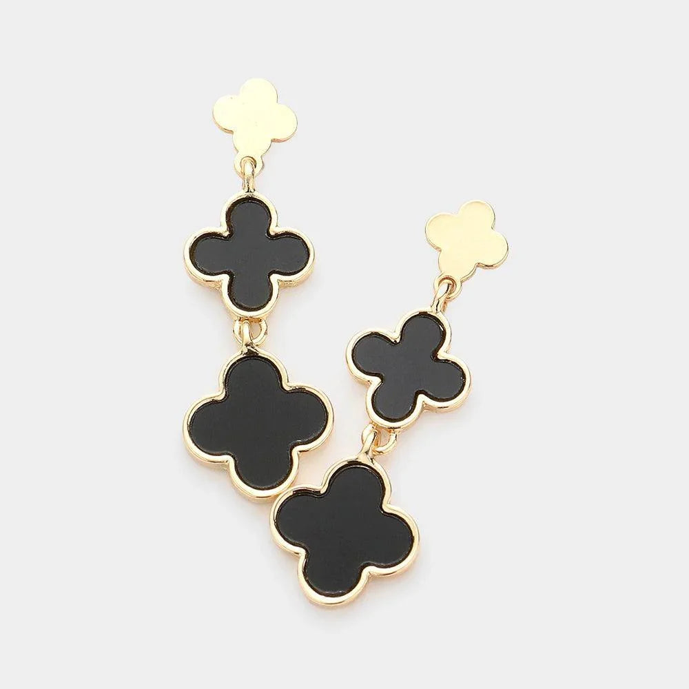 Black Triple Quatrefoil Link Dropdown Earrings - Jewelry Store by Erik Rayo
