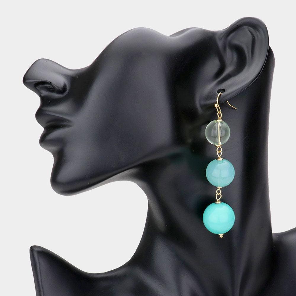 Turquoise Triple Bead Ball Link Dangle Earrings