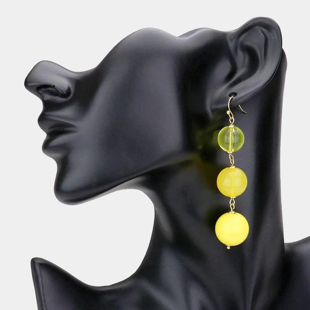 Yellow Triple Bead Ball Link Dangle Earrings - Jewelry Store by Erik Rayo