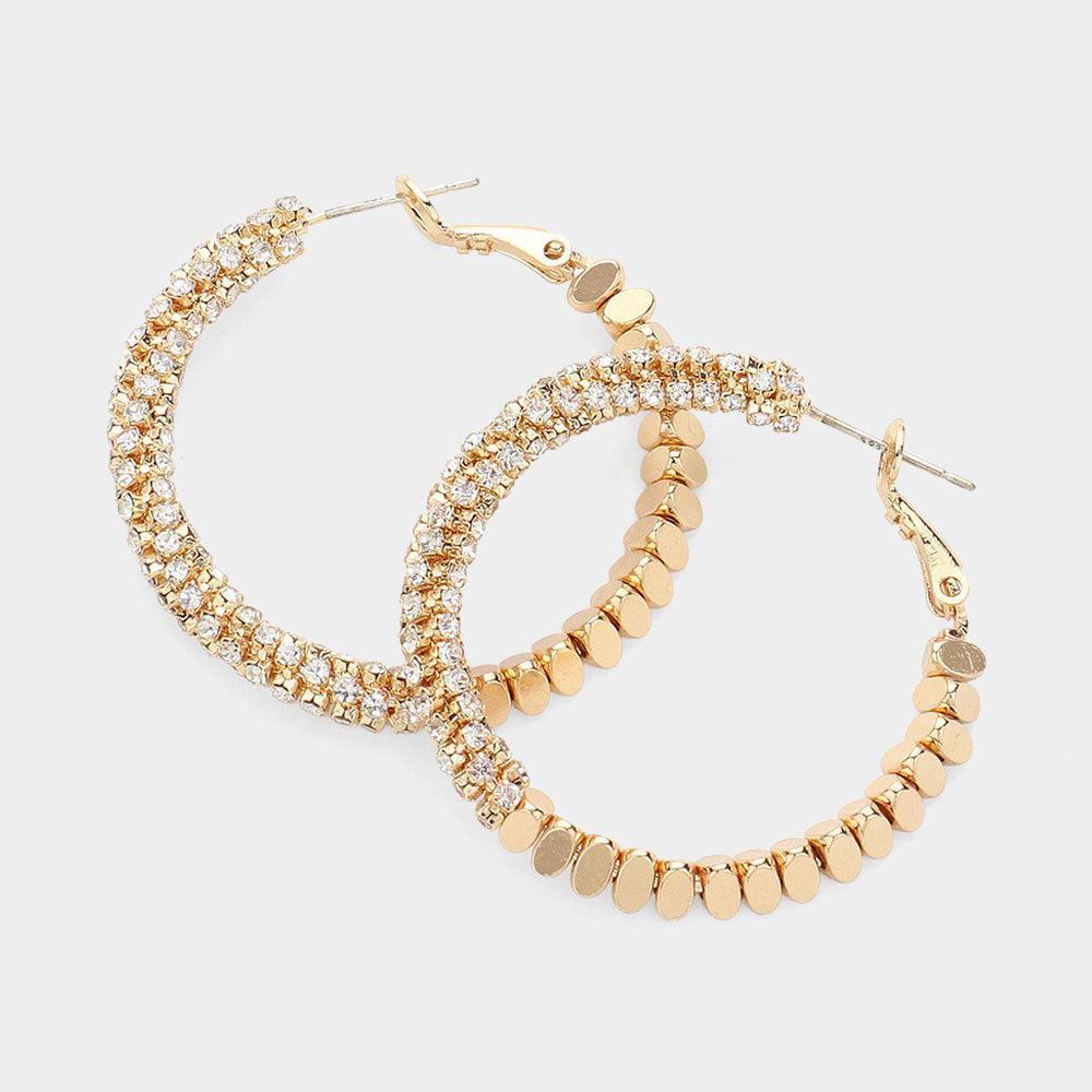 Gold Rhinestone Pointed Metal Bean Beaded Hoop Earrings - Jewelry Store by Erik Rayo