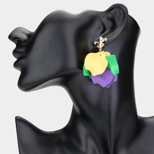 Load image into Gallery viewer, Mardi Gras Fleur de Lis Petal Dangle Earrings
