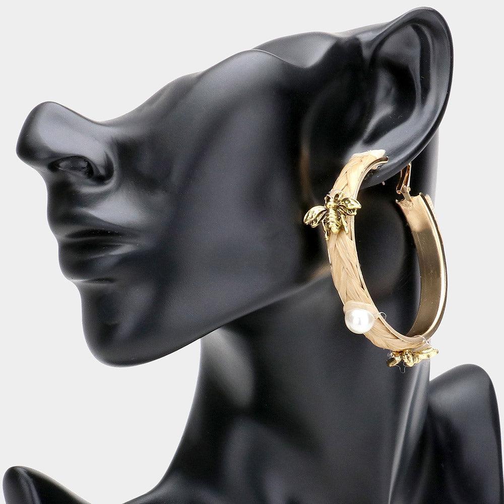 Pearl Metal Honey Bee Raffia Hoop Earrings - Jewelry Store by Erik Rayo