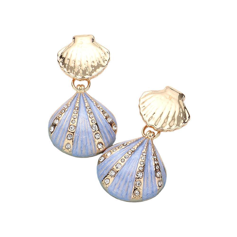 Blue Enamel Seashell Dangle Earrings - Jewelry Store by Erik Rayo