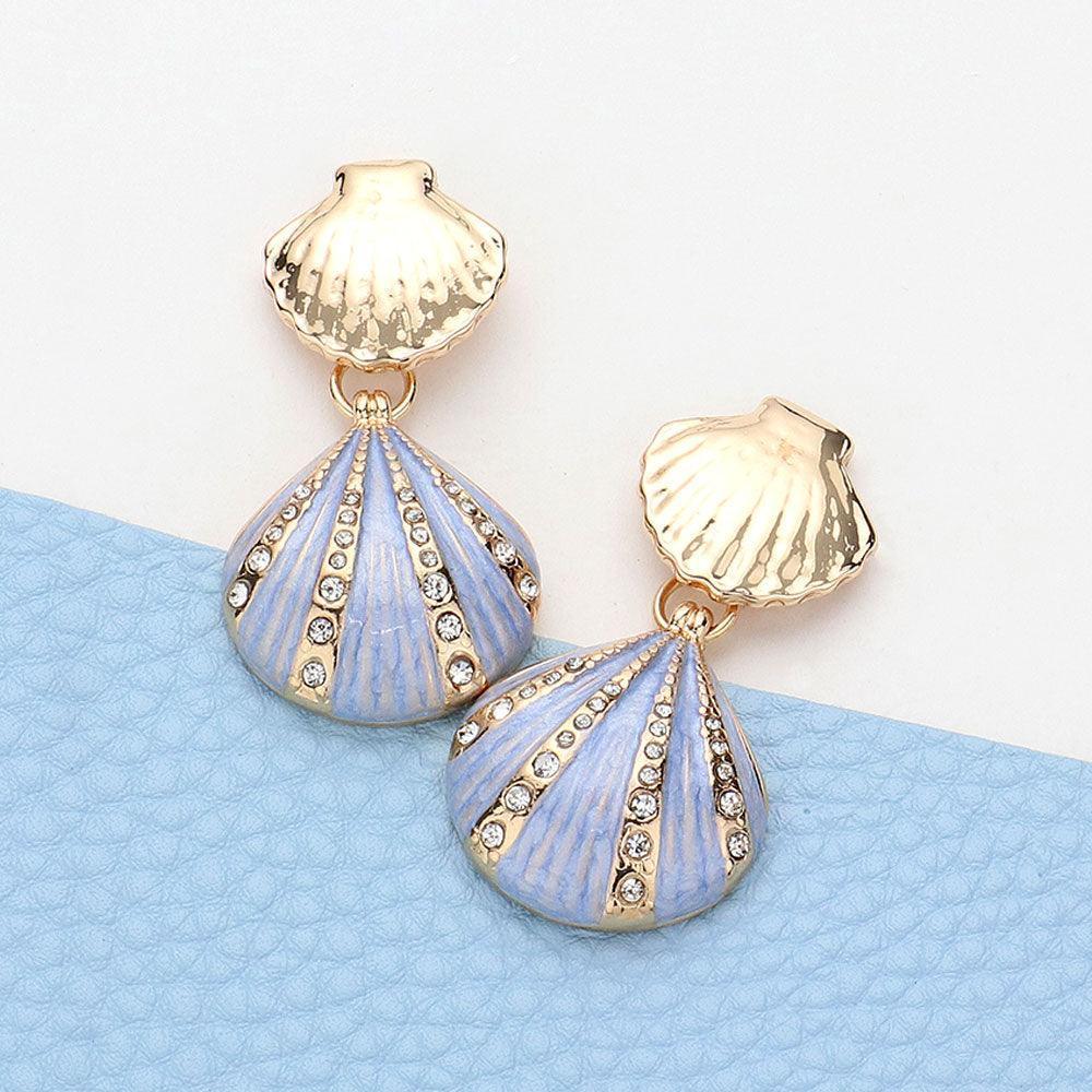 Blue Enamel Seashell Dangle Earrings - Jewelry Store by Erik Rayo