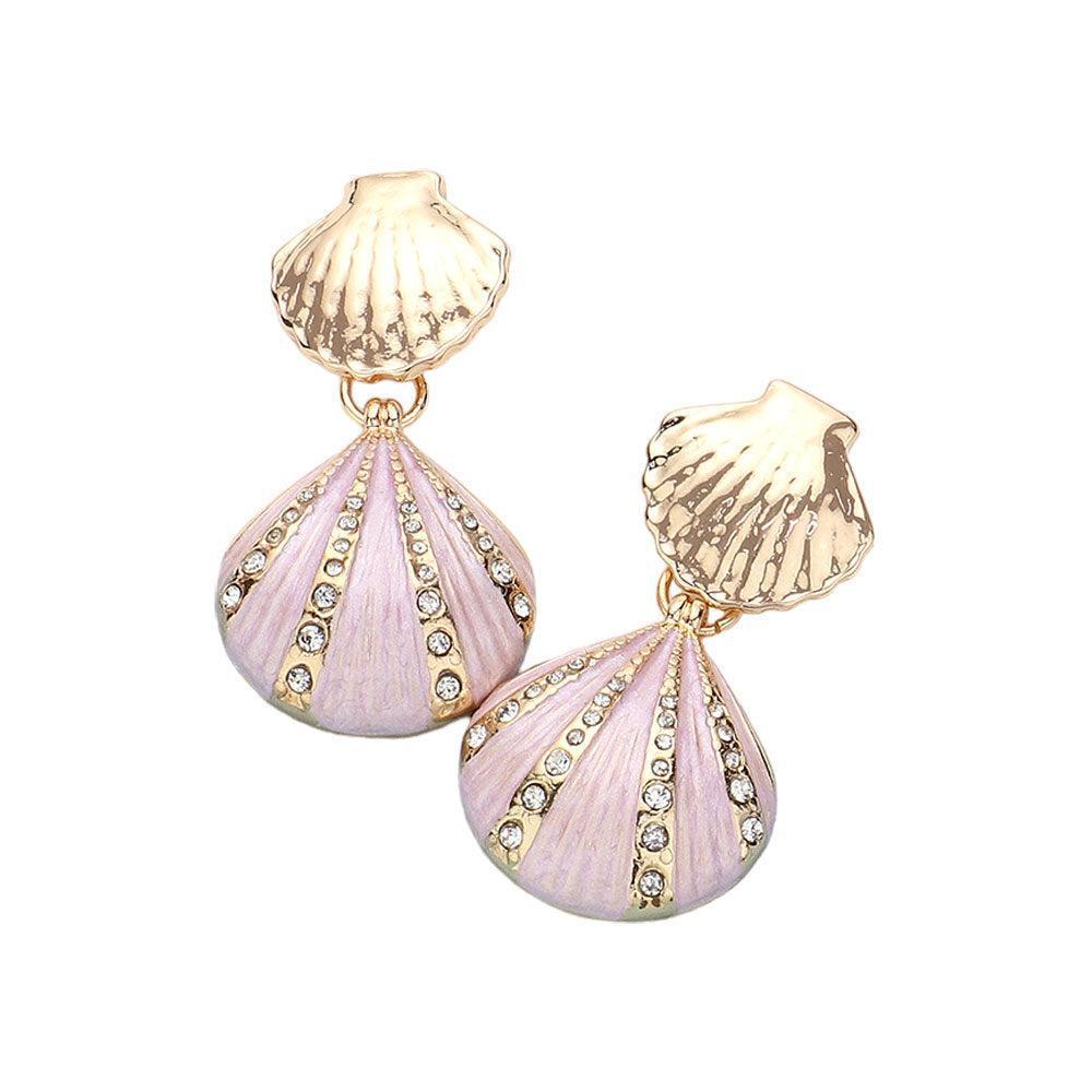 Pink Enamel Seashell Dangle Earrings - Jewelry Store by Erik Rayo